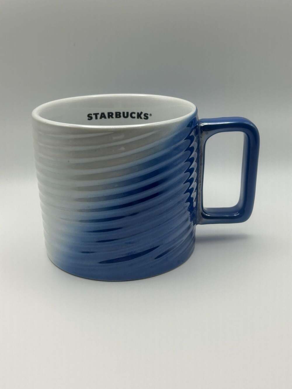 Starbucks 2022 12 fl oz Blue and White Ribbed Ombre Ceramic Mug